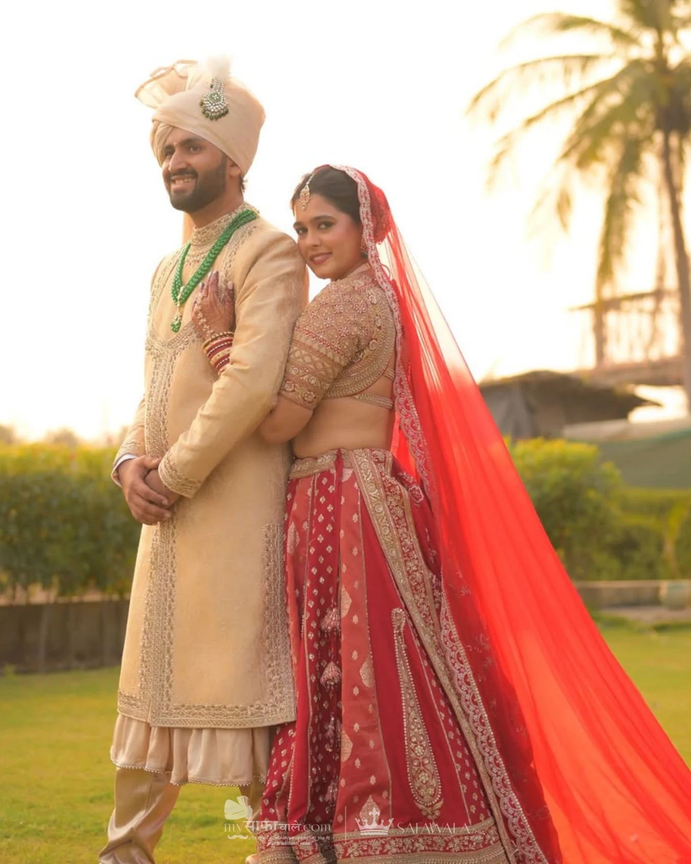 Classic groom pagdi styled with a red ceremonial stole for pagri tying professional in Malé