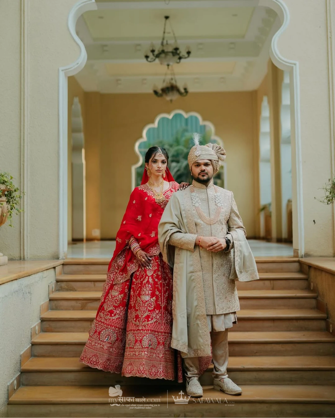 Coordinated ivory wedding pagdis for a formal celebration for pagri tying professional in Malé